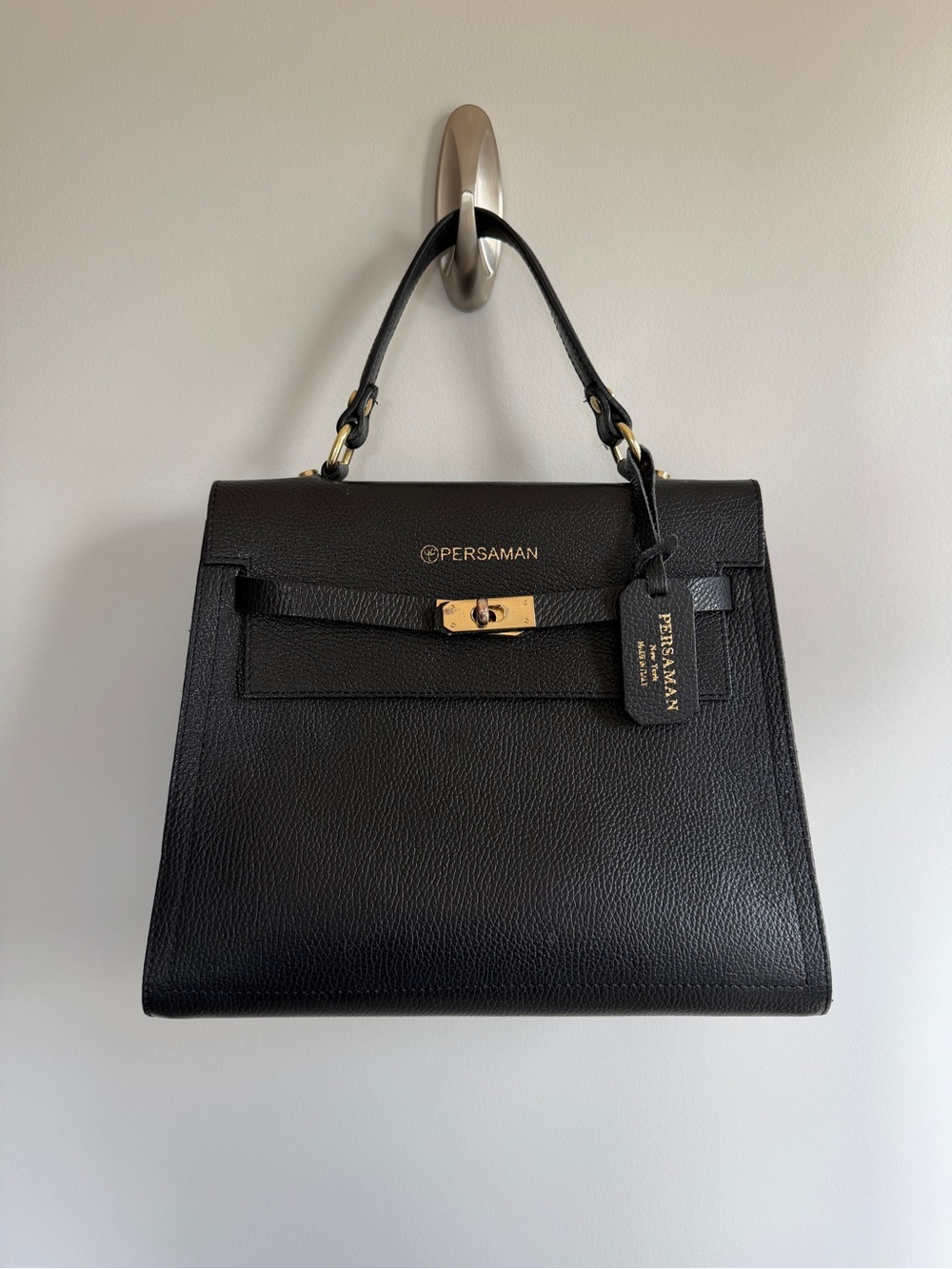Persaman New York Black and White Pebbled Leather Clutch